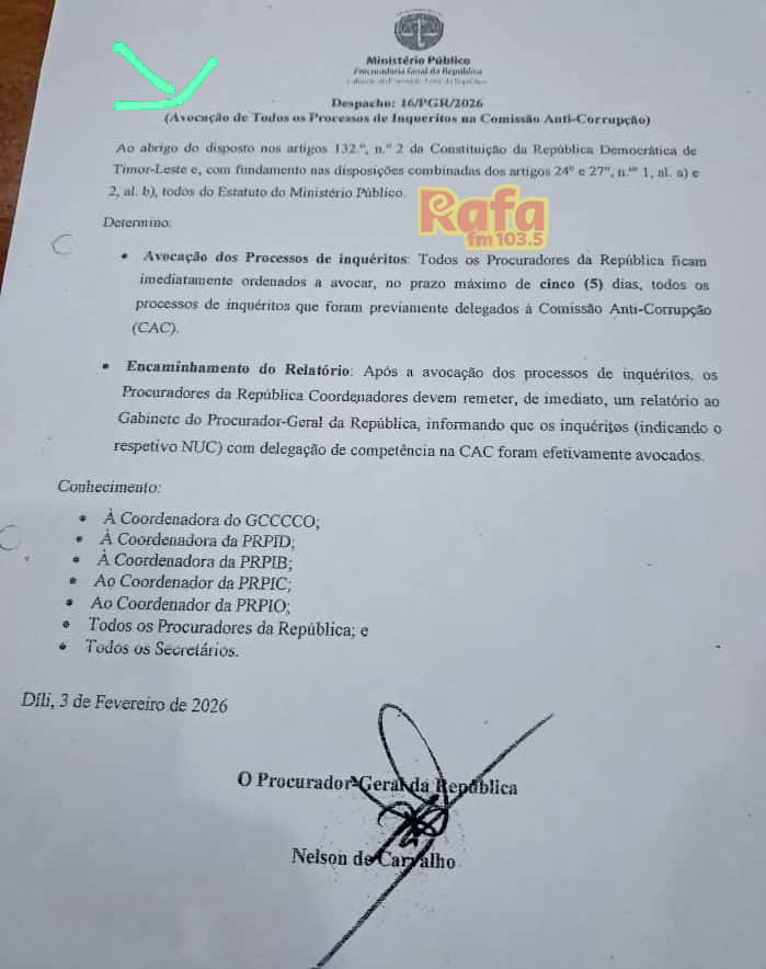 PGR Nelson de Carvalho Hatun Despaixu Avoka Prosesu Inkéritu Hotu Ne’ebé Delega Ba CAC